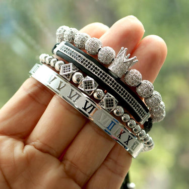 Luxury Titanium Zirconia Crown 4 Pc Bracelet Set
